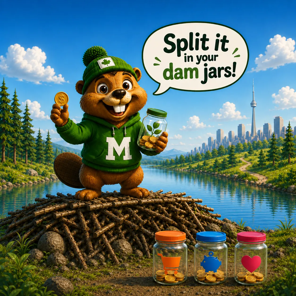 Monty with his Spend, Save and Give jars